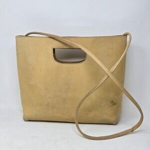 ABLE Tan Leather Crossbody Tote Bag Cutout Handle Handmade Ethiopia Nubuck